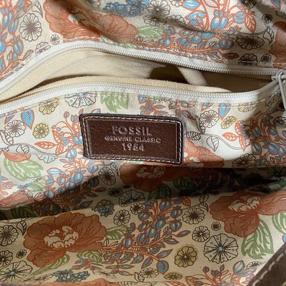 Fossil Genuine Classic 1954 Key Oasis Brown Straw & Leather Satchel Shoulder Bag - Picture 6 of 12